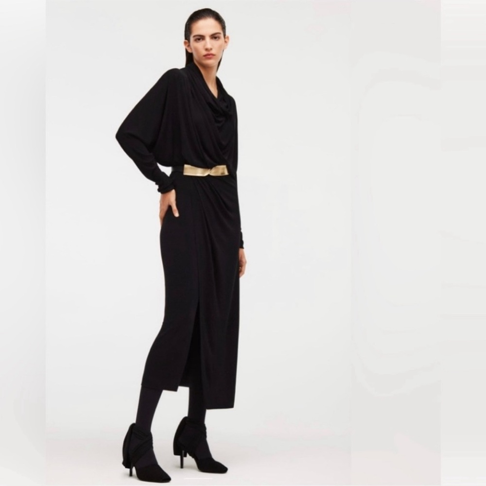 ZARA DRAPE MIDI DRESS LIMITED EDITION SIZE XL COLOR BLACK NWT - Picture 3 of 16